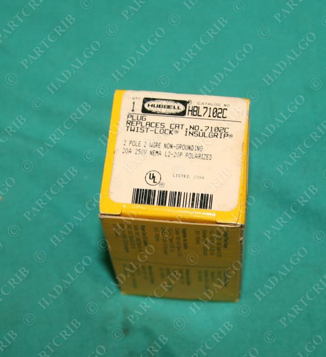 Hubbell, HBL7102C, Twist Lock Insulgrip 2 Pole 2Wire 20A 250V Plug NEW SD11493