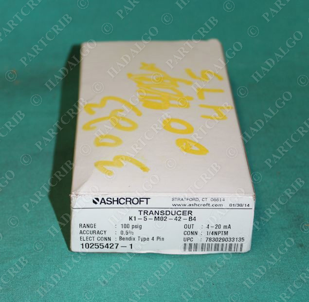 Ashcroft, K1-5-M02-42-B4, Pressure Transducer Sensor 100psig 4-20mA 1/4NPTM NEW