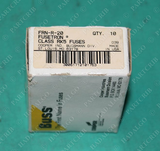 Bussmann, FRN-R-20, Fusetron Cooper Dual-Element Fuse 250V 20a Box of 10 NEW