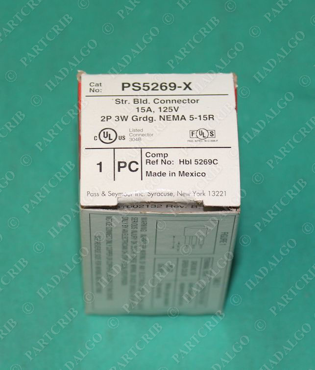 Pass & Seymour, PS5269-X, Standard Connector 15A 125V 2P 3W NEW SD17978