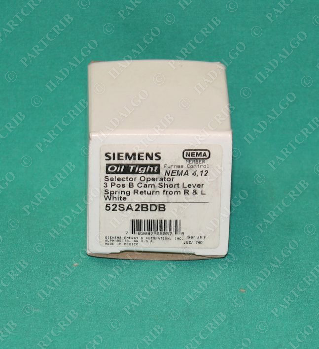 Siemens, 52SA2BDB, Selector Switch 3Pos Short Lever Spring Return White NEW SD18480