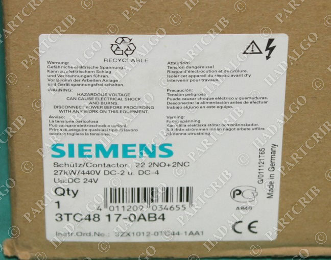 Siemens, 3TC48 17-0AB4, 3ZX1012-0TC44 1AA1, 3TC4817 Starter 24vdc Contactor relay  3TC4817-0A NEW SD4181