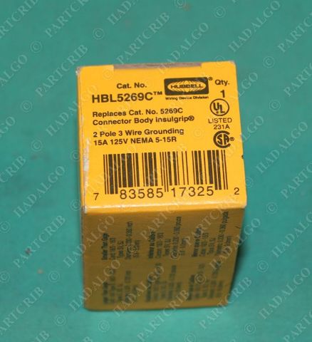 Hubbell, HBL5269C, 5269C 125v 15a Female Plug Connector Body Insulgrip NEW