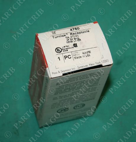 Pass & Seymour, 4760, Turnlok Plug Receptacle 15A 277VAC 2P 3W NEW