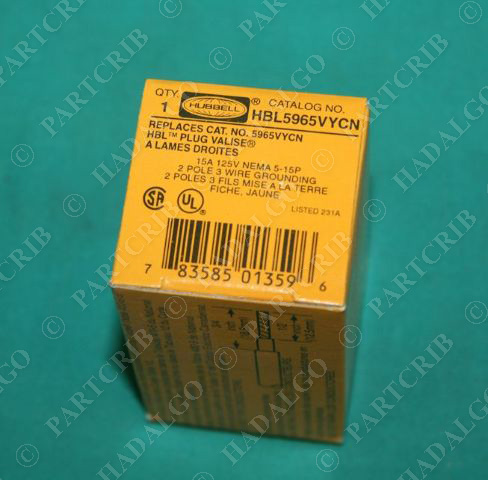 Hubbell HBL5965VYCN 5965VYCN Plug Valise 15A 125V 120v Extension Cord Male Cable