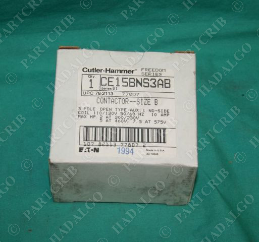 Cutler Hammer, CE15BNS3AB, Contactor Starter Relay Size B 3Pole NEW