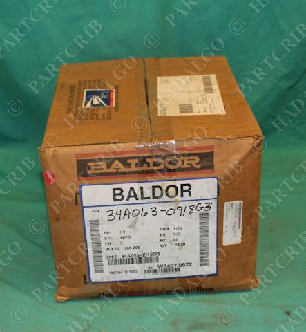 Baldor,  34A063-0918G3, Motor .5HP 1/2hp 208v 200v 1725rpm 3PH TEFC CM3538