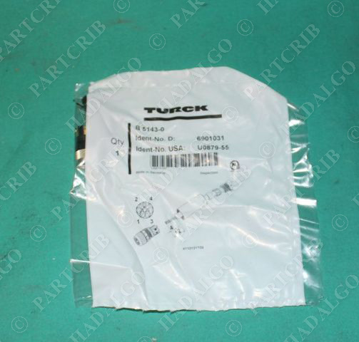 Turck, B 5143-0, U0879-55, Cordset Connector M8 Screw Plug 4p 4 Pin Female
