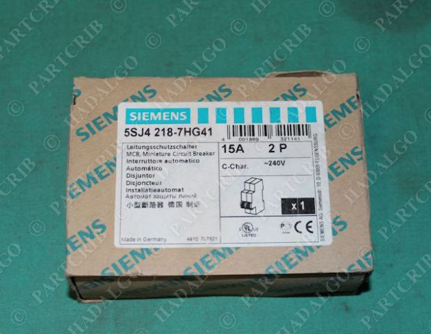 Siemens, 5SJ4 218-7HG41, Miniature Circuit Breaker 15A 2P 15 Amp 2 Pole DIN Rail