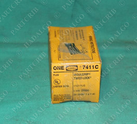 Hubbell, 7411C, Insulgrip Twist-Lock Nylon Plug 4 Wire 20A 208v 230v 4p Prong