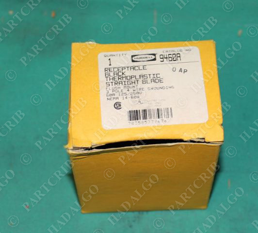 Hubbell, 9460A, Flush Mount Black Thermoplastic Straight Blade Plug 3p 60a 125/250v