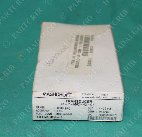 Ashcroft, K1-7-M02-42-C1, Pressure Transducer 10000psig 4-20mA 1/4NPTM NEW