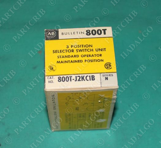 Allen Bradley, 800T-J2KC1B, 3 Pos Selector Switch Button Knob Position 3p