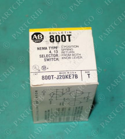 Allen Bradley, 800T-J20KE7B, Selector Switch 3POS 3p Push Button