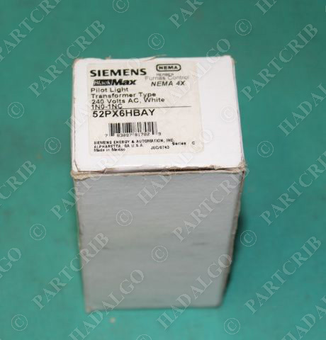 Siemens, 52PX6HBAY, Pilot Light Transformer Type White Push Button 240v xfmr NEW