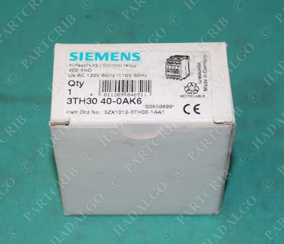 Siemens, 3TH30 40-0AK6, Control Relay Contactor Starter 120v 4NO NEW