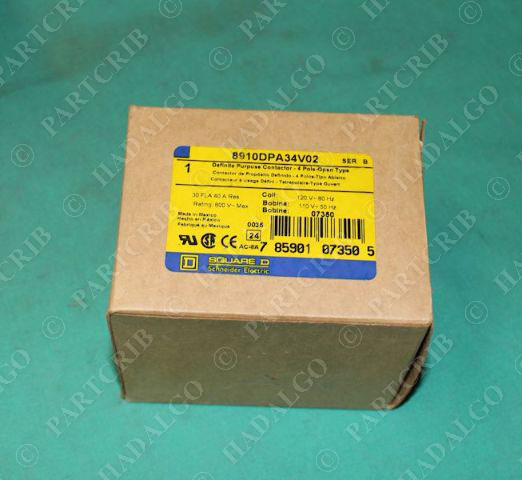 Square D, 8910DPA34V02, Contactor 4Pole Open Type NEW