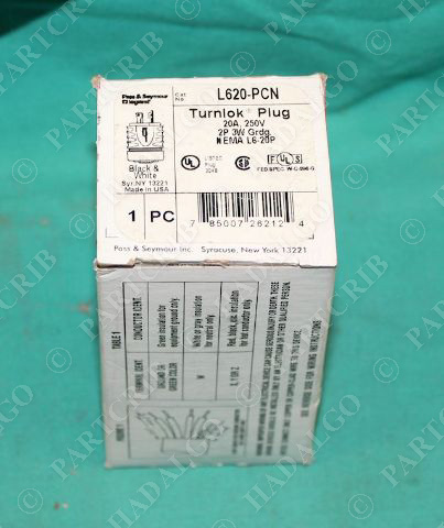 Pass & Seymour L620-PCN Turnlock Plug 20A 250V 2P 3W NEW