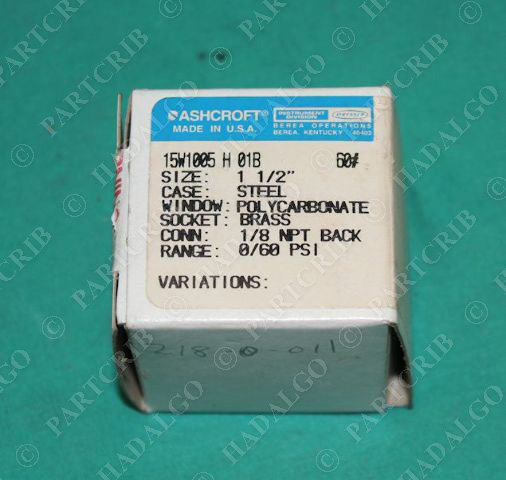 Ashcroft, 15W1005-H-01B, 15W1005-H-01B-60, Air Pneumatic Pressure Gauge 1-1/2