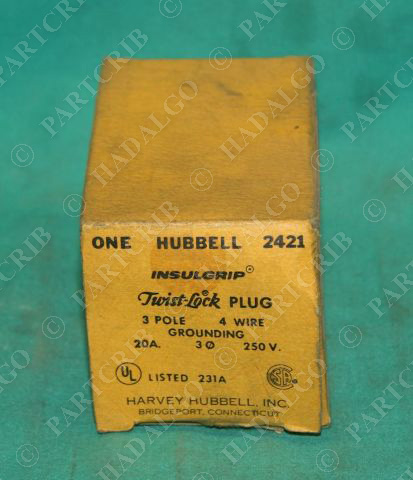 Hubbell 2421 Twist Lock Plug 3Pole 4Wire 20Amp 250V NEW