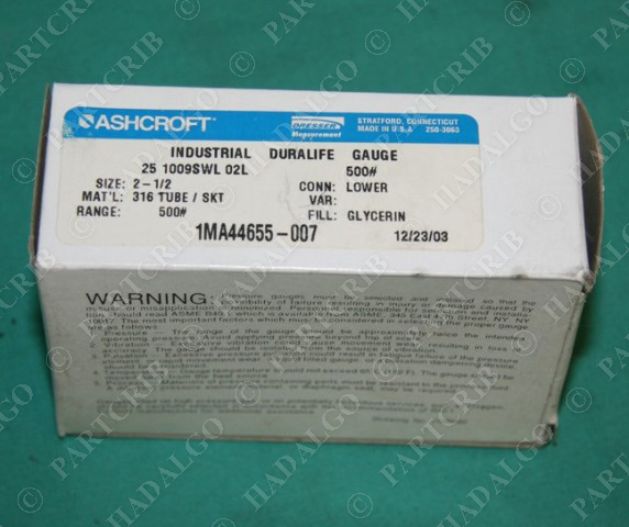 Ashcroft duralife gauge 1MA44655-007 25 1009SWL 02L SS