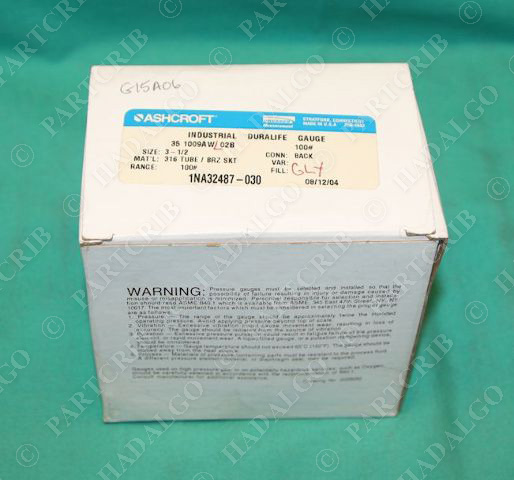 Ashcroft 35 1009AWL-02B-100 Gauge 1NA32487-030 3-1/2 Glycerine Fill 0-100psi NEW