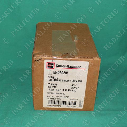 Cutler-Hammer EHD3020L Circuit Breaker 20A 480VAC 3Pole Eaton Westinghouse NEW