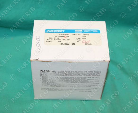 Ashcroft 1NA31692-045 Gauge Glycerine Fill 35 1009AW 02B 0-100psi pressure dura