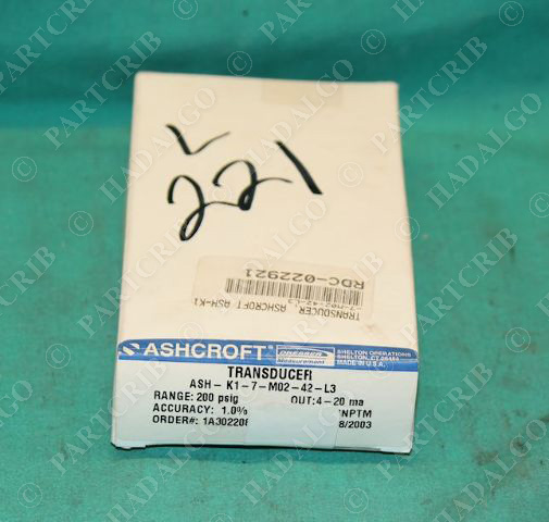 Ashcroft ASH-K1-7-M02-42-L3 Pressure Transducer 200psig  K17M0242L3200 NEW