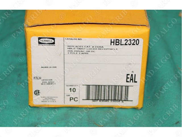 Hubbell HBL2320 Twist-Lock Receptacle 20A 250V AC/DC 2Poles NEW