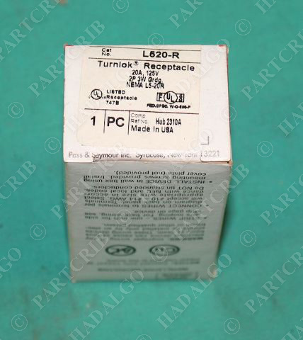 Pass & Seymour L520-R Turnlok Receptacle Plug 20A 125V 2P 3W NEW