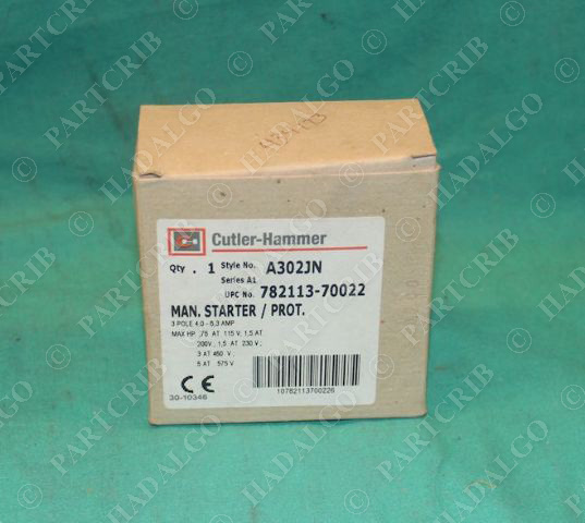 Cutler-Hammer, A302JN, Manual Starter Overload Protector 3-Pole 4-6.3a  NEW